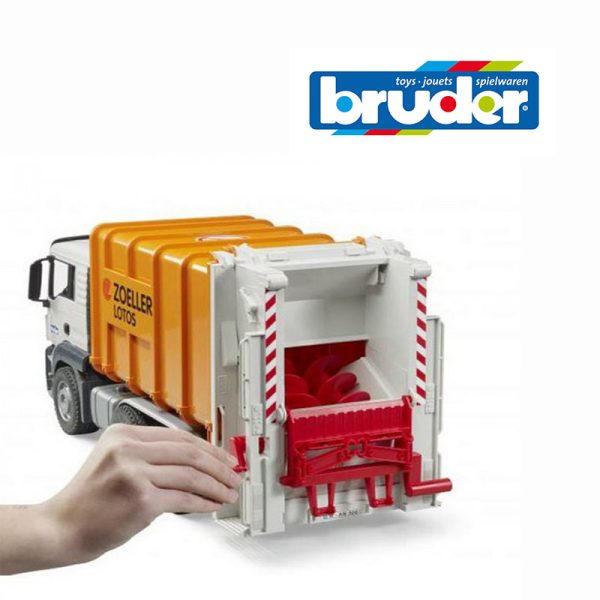 BRUDER MAN TGS REAR LOADING GARBAGE TRUCK (ORANGE) - Image 2