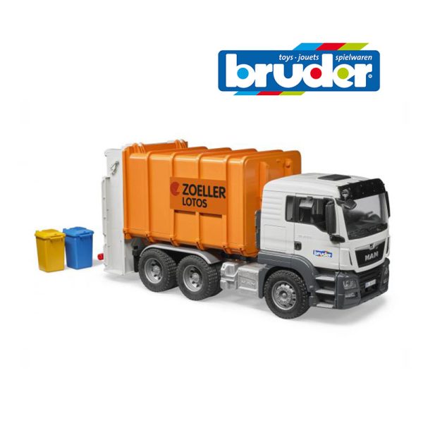 BRUDER MAN TGS REAR LOADING GARBAGE TRUCK (ORANGE)