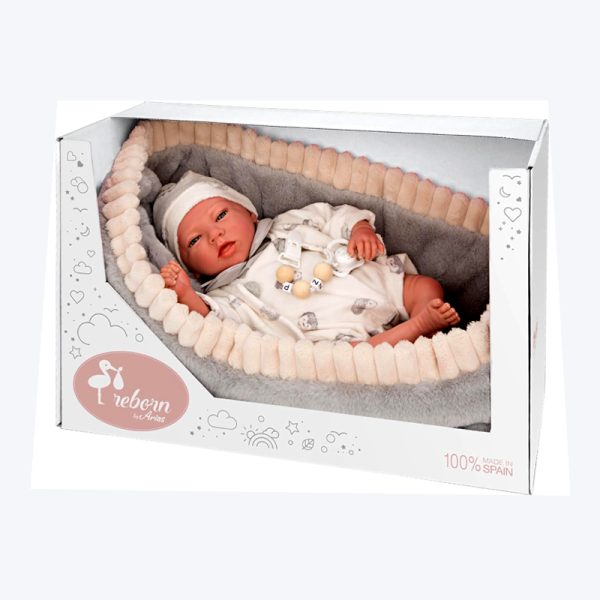 ARIAS REBORN DOLL 40 CM ERIK GREY W/CARRYCOT