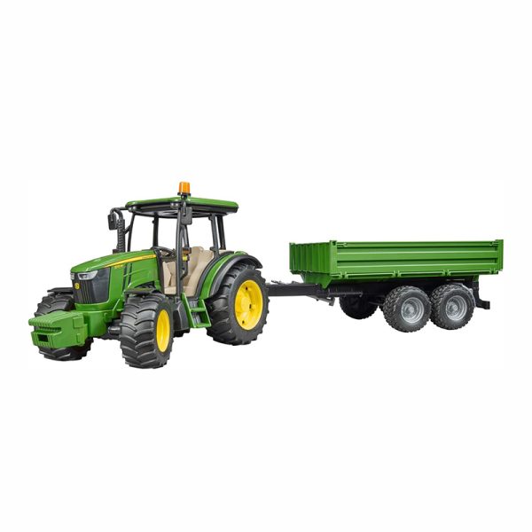 BRUDER JOHN DEER 5115M WITH TIPPING TRAILER