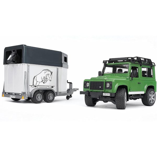 BRUDER LAND ROVER DEFENDER STATION WAGON + HORSE TRAILER