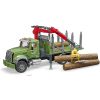 BRUDER MACK GRANITE TIMBER TRANSPORT TRUCK WITH LOADING CRANE, GRAB &  3 LOGS