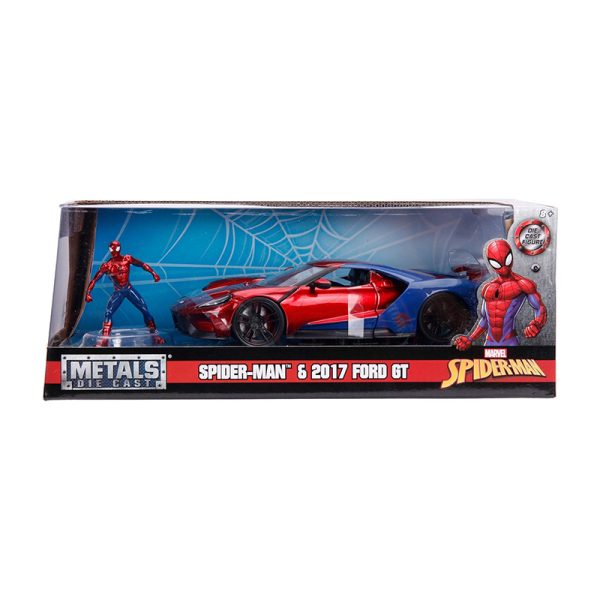 SIMBA MARVEL SPIDERMAN FORD GT 2017 & FIGURE 1:24 DIECAST MO